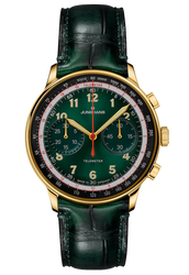 Front view of Junghans Meister Telemeter Ref. 27/5588.02 with green dial and gold PVD bezel