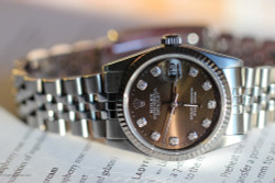 Rolex Datejust 31 68274 brown diamond dial with white gold fluted bezel on Jubilee bracelet, 1989 production