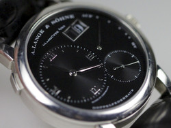 Black Rhodium Dial "Darth" close -up detail - A Lange & Sohne Watch - Lange 1 Black Darth Dial 101.035 pre-owned for sale Legend of Time - Chicago Watch Center
