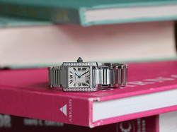 For Sale: Cartier Tank Francaise Watch Stainless Steel Custom Diamonds BP Roman W51008Q3, pre-owned and available to purchase online www.legendoftime.com and in store Chicago Watch Center - Legend of Time