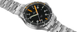 For Sale mens Mechanical wristwatch, made and designed in Germany - LACO 1925 MOJAVE 42mm Automatic Black Orange Dial Sports Steel Bracelet 862109 - Available in store Legend of Time Chicago Watch Center and online www.Legendoftime.com