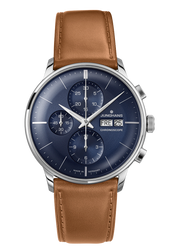 JUNGHANS Meister Chronoscope English Date, Blue Dial, Brown Leather Strap Ref 27/4526.03