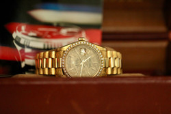 1981 Rolex Day-Date Ref. 18038 Linen Dial and Florentine/Morellis engraved finish "President" bracelet 18K Yellow Gold