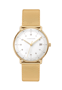 Junghans Max Bill Damen Quartz Ref. 47/7452.46 | 32.7 mm | Matte White Dial with Gold-Tone Hands & Mesh Bracelet Junghans Max Bill Damen Quartz Ref. 47/7452.46 | 32.7 mm | Matte White Dial with Gold-Tone Hands & Mesh Bracelet