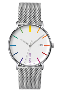 Junghans FORM Quartz Bauhaus Edition – White Dial, Multicolor Markers | Ref. 41/4580.44