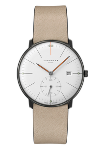 Junghans Max Bill MEGA Kleine Sekunde Edition 60 58/4100.02 white dial radio-controlled watch with small seconds front view