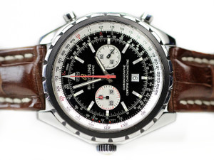 For sale Pre-Owned Steel Breitling Watch - Chrono-Matic Chronograph A41360 with Black Dial and Brown Leather strap For sale Pre-Owned Steel Breitling Watch - Chrono-Matic Chronograph A41360 with Black Dial and Brown Leather strap