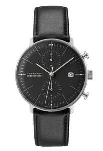 Junghans Max Bill Chronoscope 27/4601.02 | 40mm Black Dial front view
