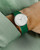 Junghans Max Bill Damen Quartz Ref. 47/4557.02 | 32.7 mm | Matte White Dial with Green Numerals & Green Leather Strap