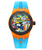 Case : Made from ocean-bound upcycled plastic & Strap : Light blue rubber strap with orange M-logo
Water resistance to 10 ATM
40mm