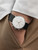 Junghans Max Bill Chronoscope Bauhaus 27/4303.02 white dial red chronograph hand on the wrist