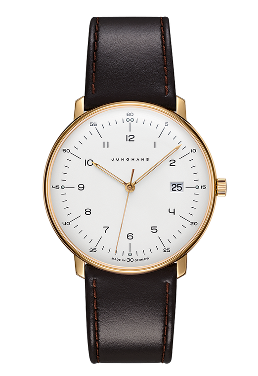 Junghans Max Bill Quartz 41/7872.02 gold PVD silver dial front view