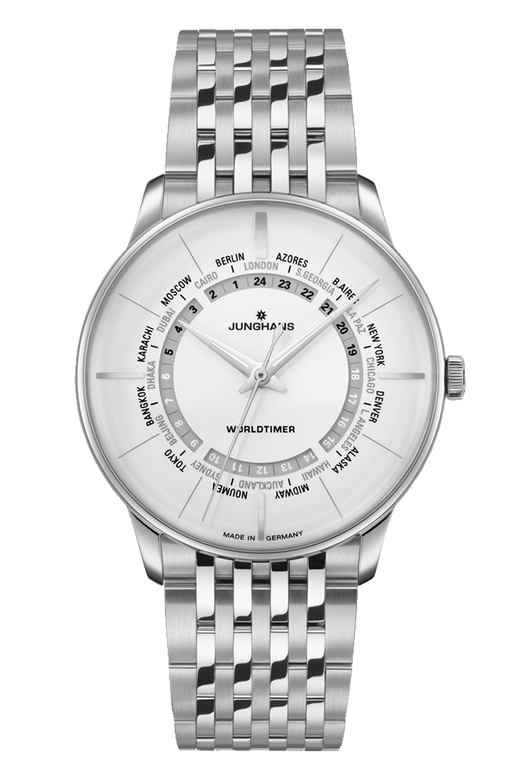 Junghans Meister Worldtimer Ref. 27/3011.45 | 40.4 mm | Steel Bracelet Edition front view
