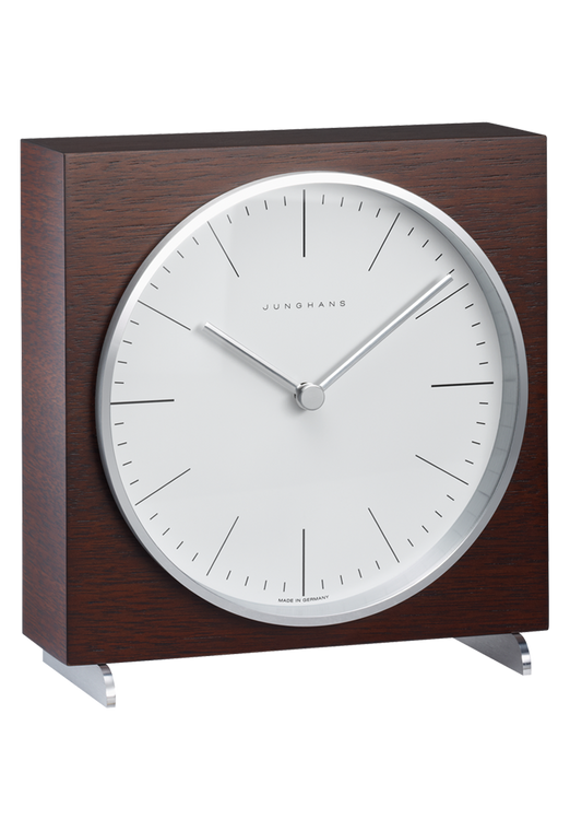 Junghans Max Bill Table Clock 36/3221.10 dark hazel wood veneer quartz