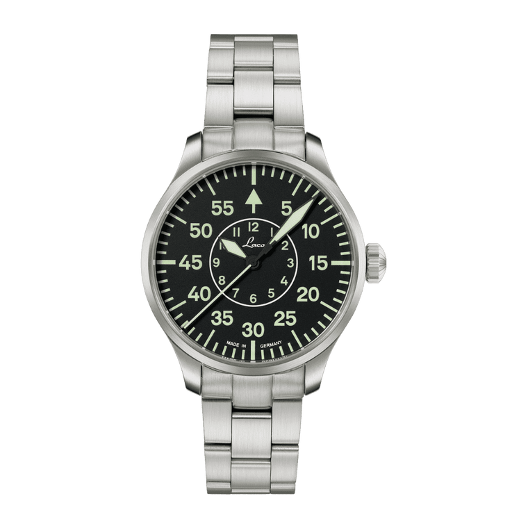 Laco Aachen 39 mm automatic pilot watch black flieger dial