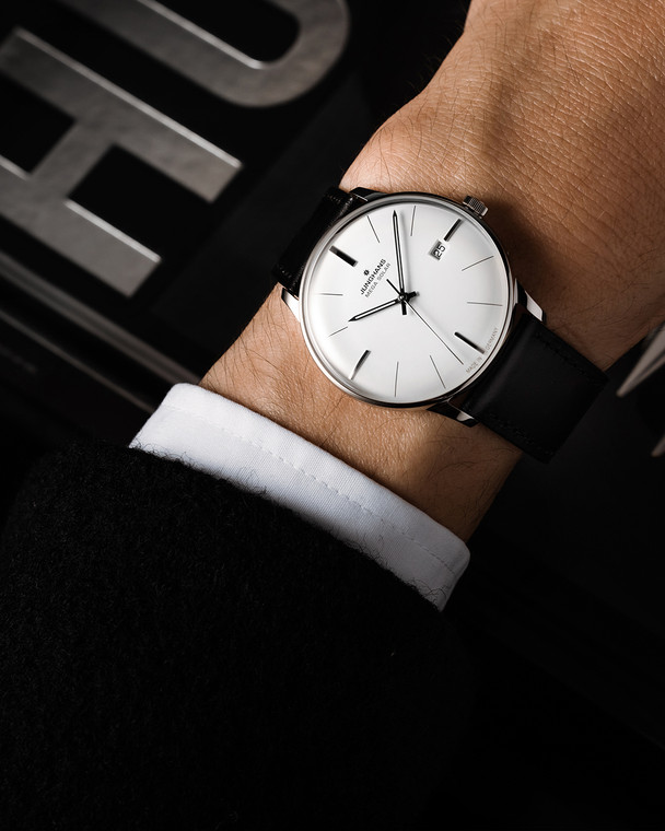 Junghans Meister MEGA Solar White Dial Leather Strap | Ref. 59/4603.02 on the wrist