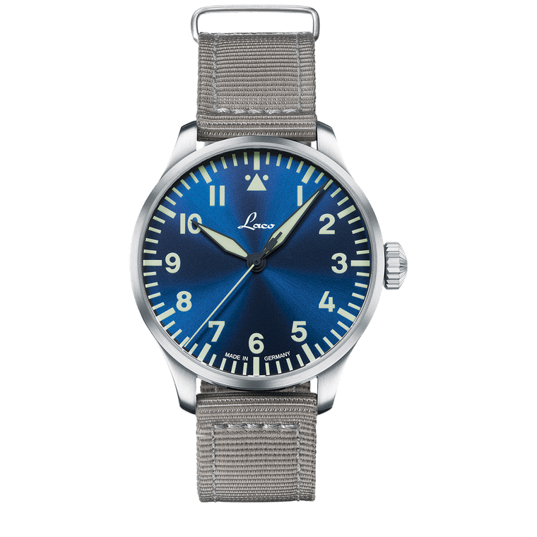 Laco Augsburg Blaue Stunde 42 automatic pilot watch Ref. 862100.2 front view.