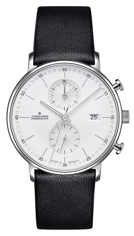 The Junghans Form C Premium Quality Sapphire Crystal Steel Quartz 041/4770.00 is a dressy quartz chronograph watch with great dimensions and looks. It is water-tight to 5 bar and has a rugged sapphire crystal. It is made in Germany and has a two-year manufacturer's warranty.