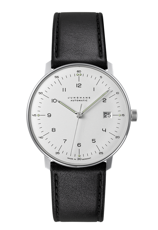 Junghans Max Bill Automatic 27/4700.02 silver dial 38mm Bauhaus watch front view