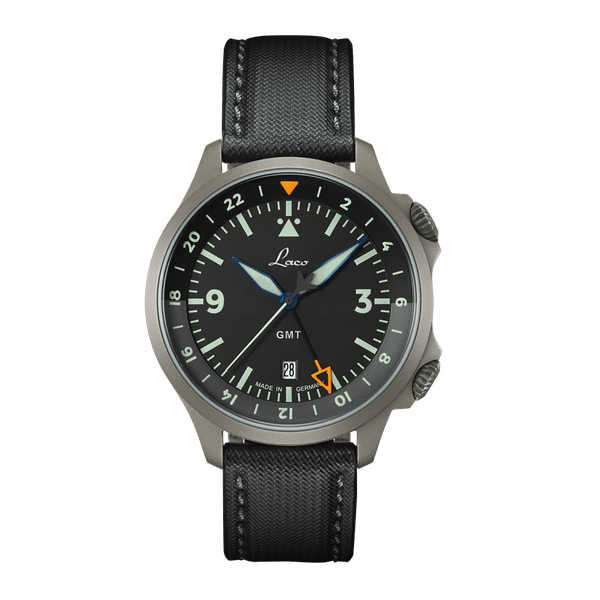 Laco Frankfurt GMT Schwarz Fibertech Strap Pilot WatchLaco