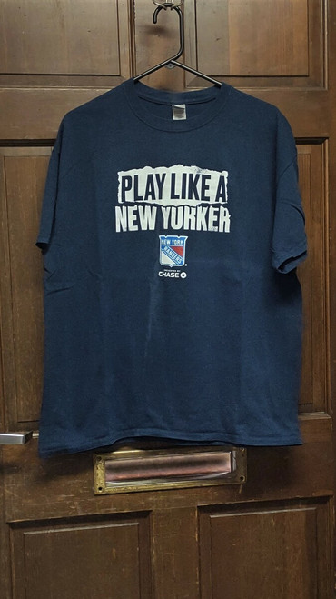 Gildan "Play Like  A New Yorker" Blue New York Rangers Hockey T-Shirt Size XL