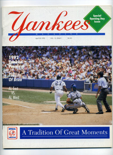 New York Yankees Magazine April 30 1992 Special Opening Day Issue Team Preview