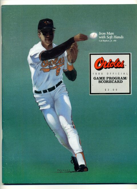 1990 Baltimore Orioles Program Unscored w/ Inserts Cal Ripken Jr Cover