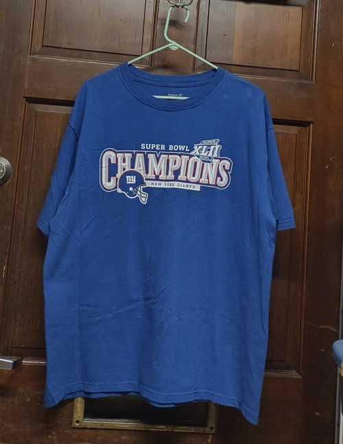 Reebok Blue New York Giants Super Bowl XLII Champions T-Shirt Men's Size L