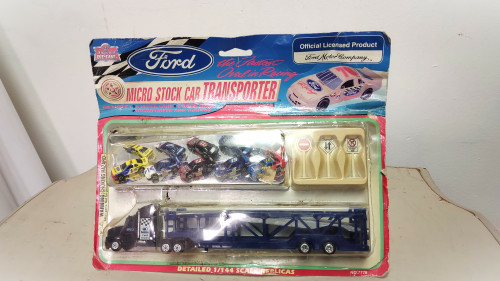 Vtg 1997 Imperial Diecast Ford Racing Micro Stock Car Transporter - Pack Damaged