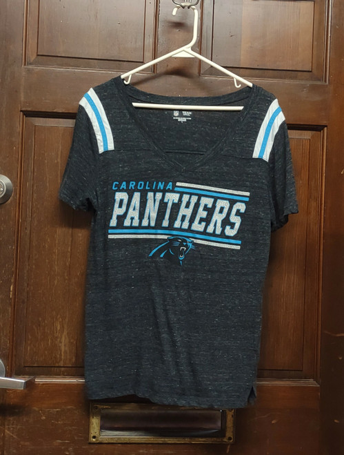 NFL Team Apparel Carolina Panthers Heather Black T-Shirt Glitter Logo Women Sz L