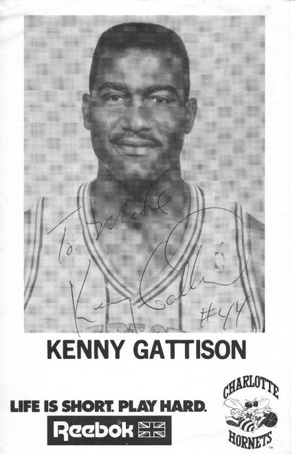 KENNY GATTISON Charlotte Hornets Autograph Auto Reebok B&W Promo  Photo TO MIKE