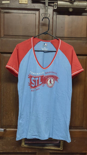Genuine ST. LOUIS CARDINALS Blue V-Neck T-Shirt Women's Size L Large Baseball