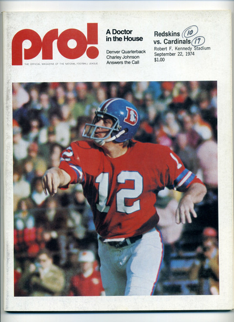 Pro! Magazine Sept 22, 1974 Redskins vs Cardinals Charley Johnson Cover   M377