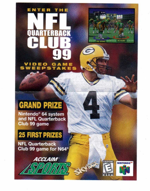 Vtg NFL Quarterback Club '99 Video Game Sweepstakes Entry Form N64 Brett Favre