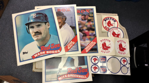 Lot 4 Vintage Topps Boston Red Sox Folders Boggs Rice Greenwell & Stickers
