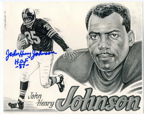 John Henry Johnson Autograph Auto 5x7 Sketch Caricature Photo HOF w/ COA