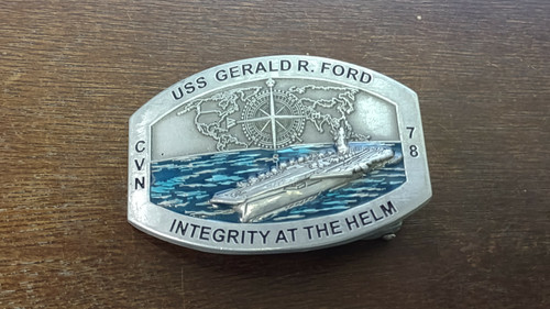 Vanguard Belt Buckle USS GERALD R. FORD CVN-78 Integrity At The Helm