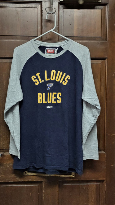 CCM Blue & Gray ST LOUIS BLUES Long Sleeve Shirt Men's Size L Large Hockey