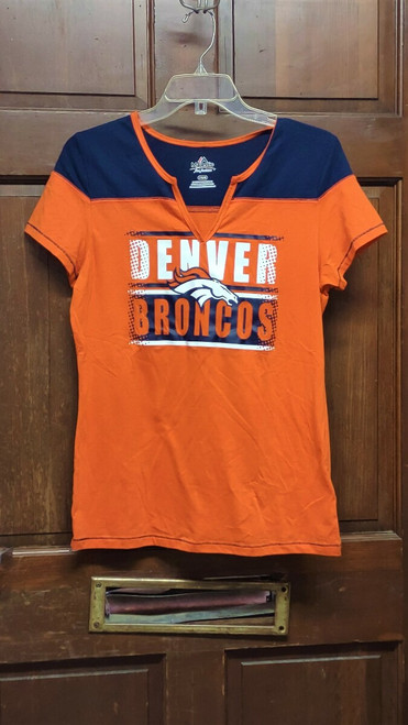Majestic Fan Fashion Orange Denver Broncos T-Shirt Women's Size L Large Football