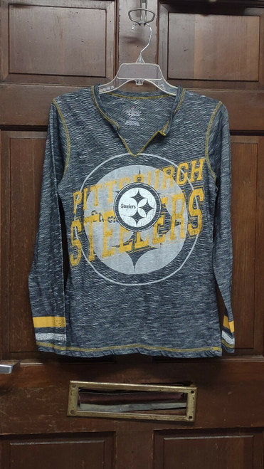 Majestic Fan Fashion Pittsburgh Steelers Long Sleeve V-Neck Shirt Women's Size M