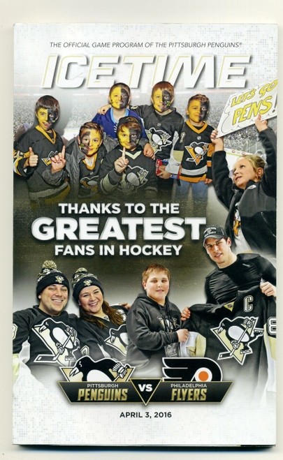 Ice Time Pittsburgh Penguins Program April 3 2016 Game 41 vs Flyers Thank Fans