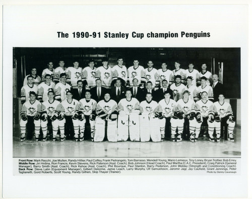 Vtg Pittsburgh Penguins 1990-1991 Stanley Cup Champions Team Photo B&W 8x10