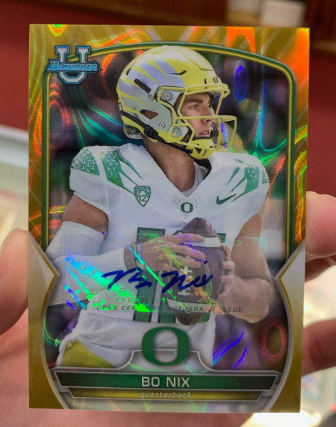 Bo Nix 2022 Bowman University Chrome Gold Auto #18/50 Oregon Ducks