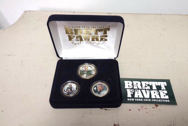 NY Coin Collection Brett Favre New York Jets 24KT Gold Plate Dollar/Half/Quarter