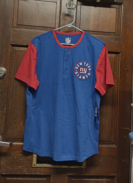 NWT Blue & Red NEW YORK GIANTS Short Sleeve Henley Shirt Men's Size L