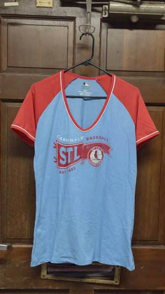 Genuine ST. LOUIS CARDINALS Blue V-Neck T-Shirt Women's Size L Large Baseball