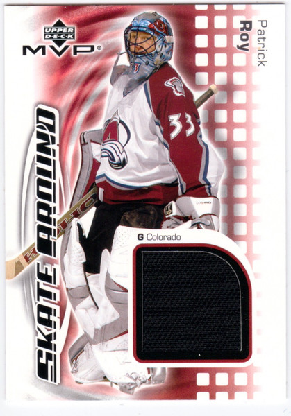 PATRICK ROY and JOE SAKIC 2002-03 UD MVP Skate Around Jersey Relic Cards 2-pack