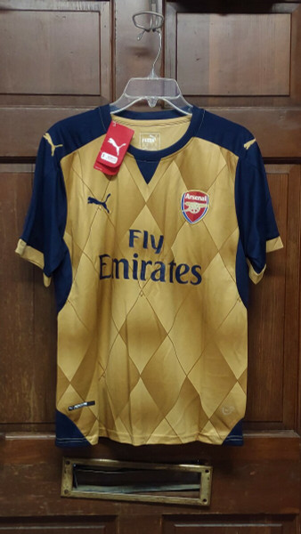 2015 Puma Arsenal Alexis #17 Gold Away Soccer Jersey & Shorts Men's Sz S