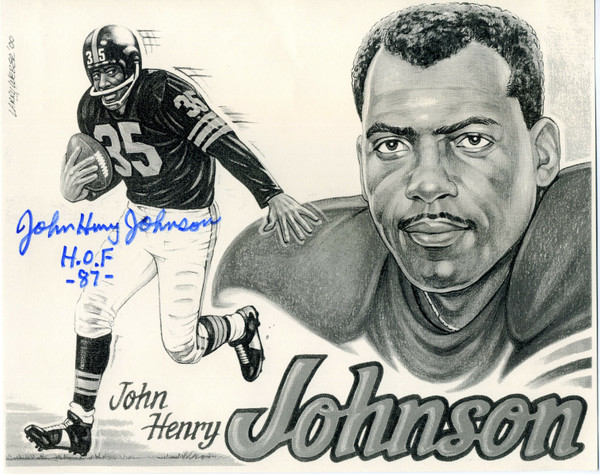 John Henry Johnson Autograph Auto 5x7 Photo Sketch Caricature HOF w/ COA