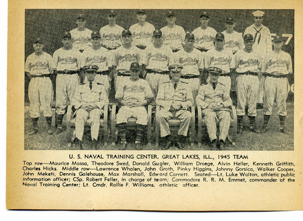 Vtg Unknown Book Page with Team Photo 1945 US Naval Training Center Illinois